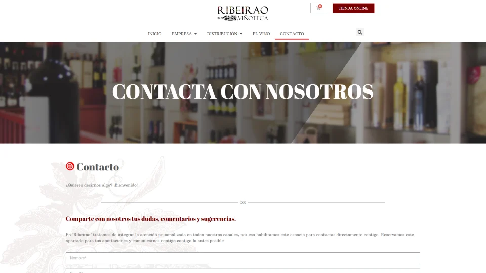 Viñoteca Ribeirao - página de contacto de la web